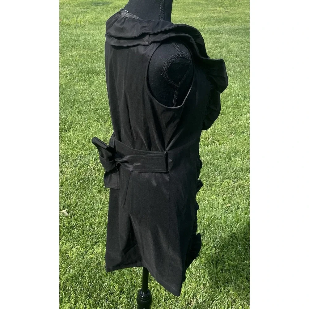 Samuel Dong  Dress Front Zipper Moldable Ruffled‎ Belted Taffeta Black Small - Picture 8 of 15